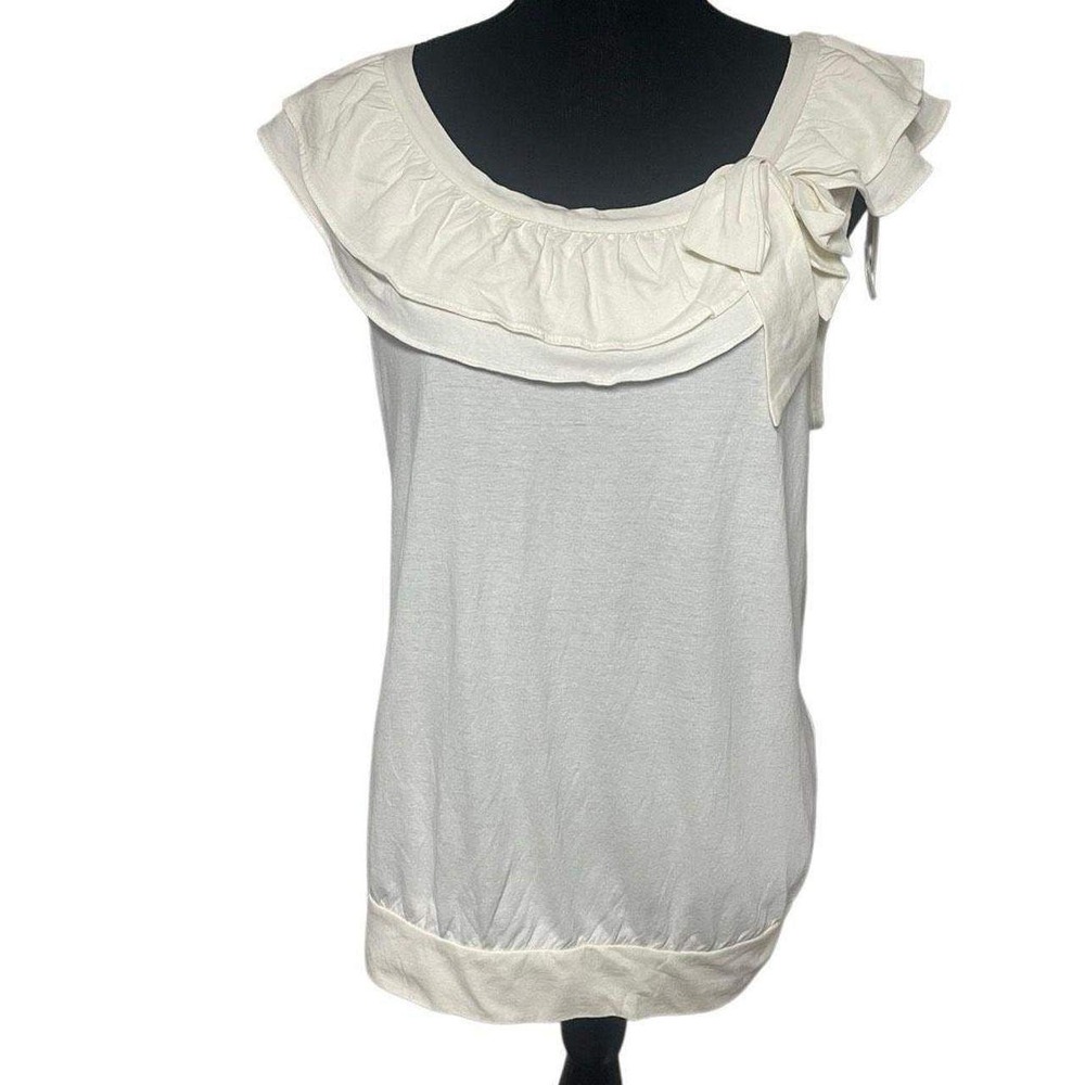 Elle Cream Sleeveless Ruffle Neckline Top
